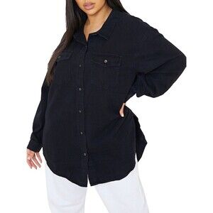 Missguided Boyfriend Fit Shirt Worn Denim Look Black Plus Size 18 US NWT